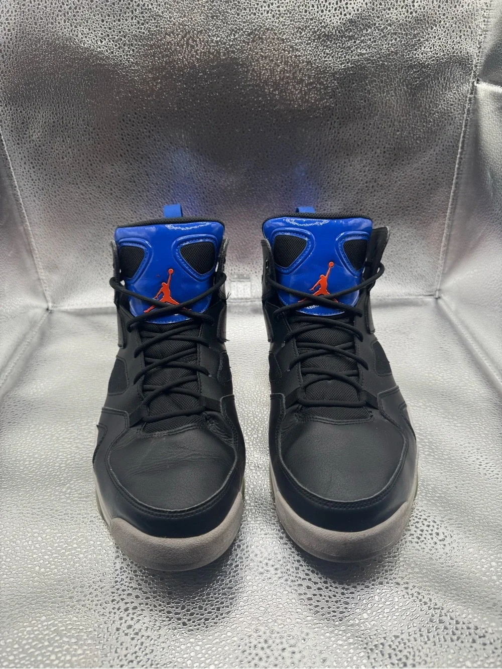 Jordan Men’s High-Top Sneakers in Black and Royal Blue with Orange Logo